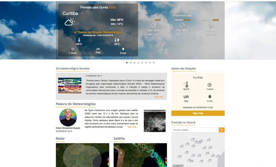 Simepar lança site que traz previsão atualizada a cada hora Simepar lança site que traz previsão atualizada a cada hora